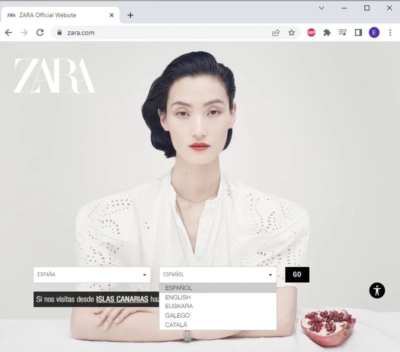 a screenshot from Zara’s website