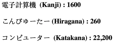 the word computer written in three Japanese scripts