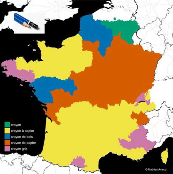 a map of France showing how people refer to coloured pencils