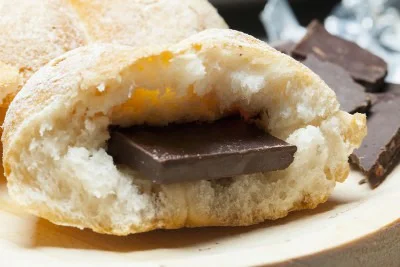 chocolate stuck in a piece of bread
