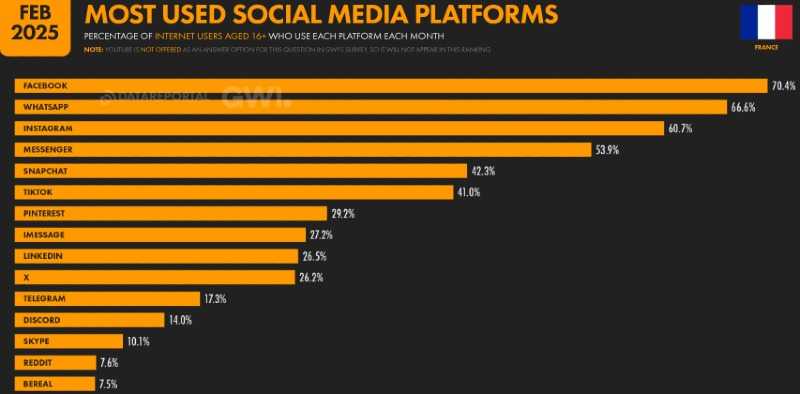a graph showing the most popular social platforms in France