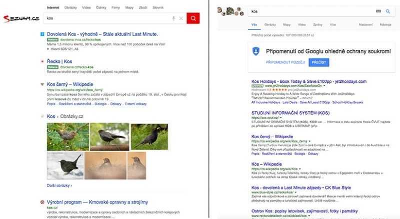 screenshots from Seznam and Google