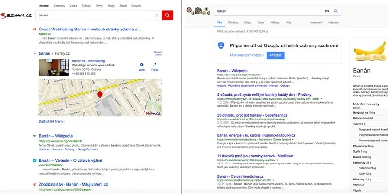 screenshots from Seznam and Google