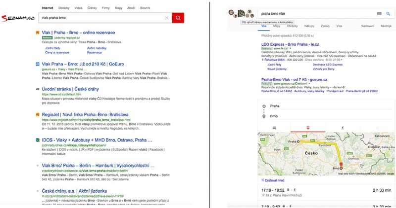 screenshots from Seznam and Google