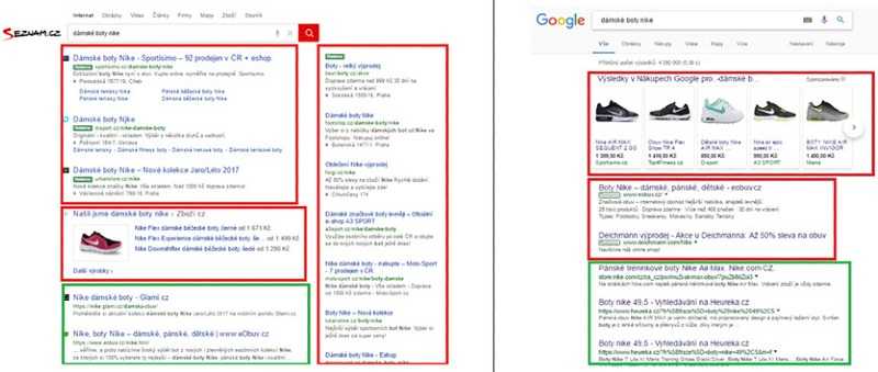 screenshots from Seznam and Google