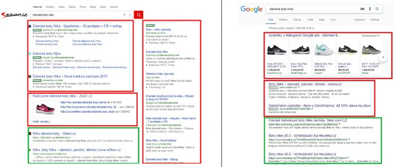 screenshots from Seznam and Google