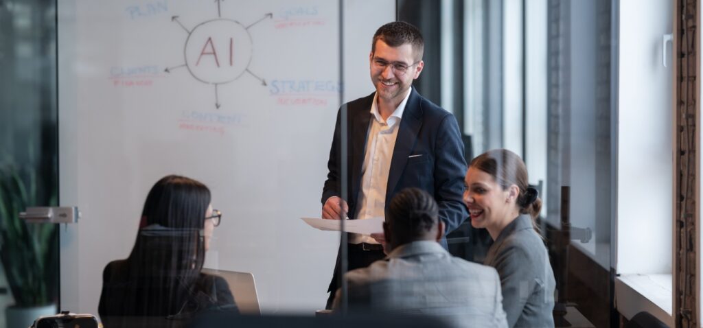 a group of people in a meeting