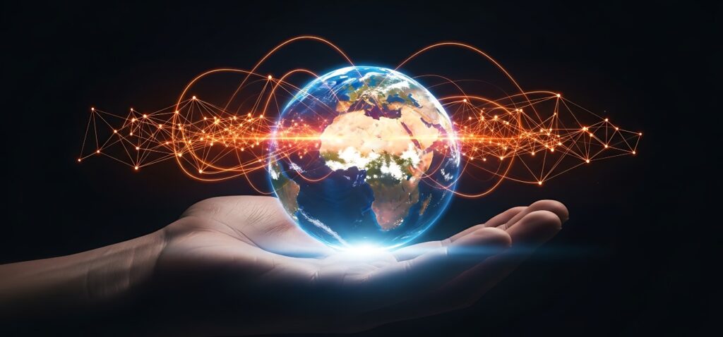 a globe floating above a hand