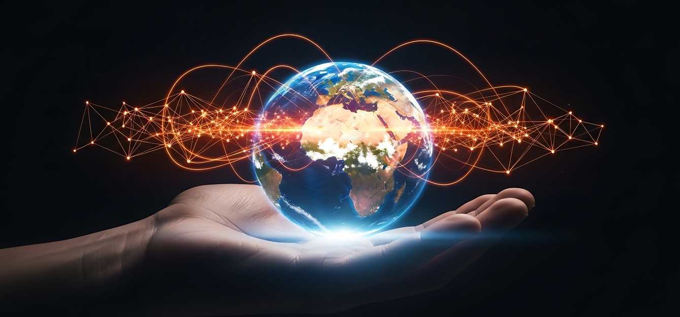 a globe floating above a hand