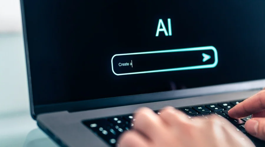 a computer with an AI prompt on the screen
